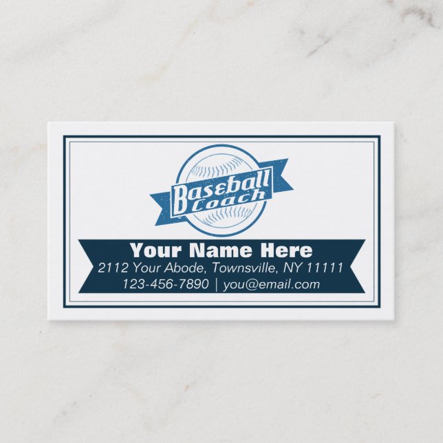 Baseball Coach Customisable Business Cards (Front)