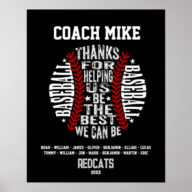 Baseball coach gift end of season poster (Front)
