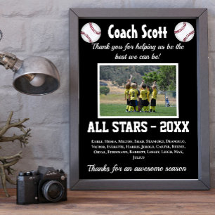 Baseball coach gift with team photo poster