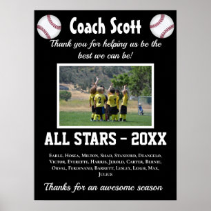 Baseball coach gift with team photo poster