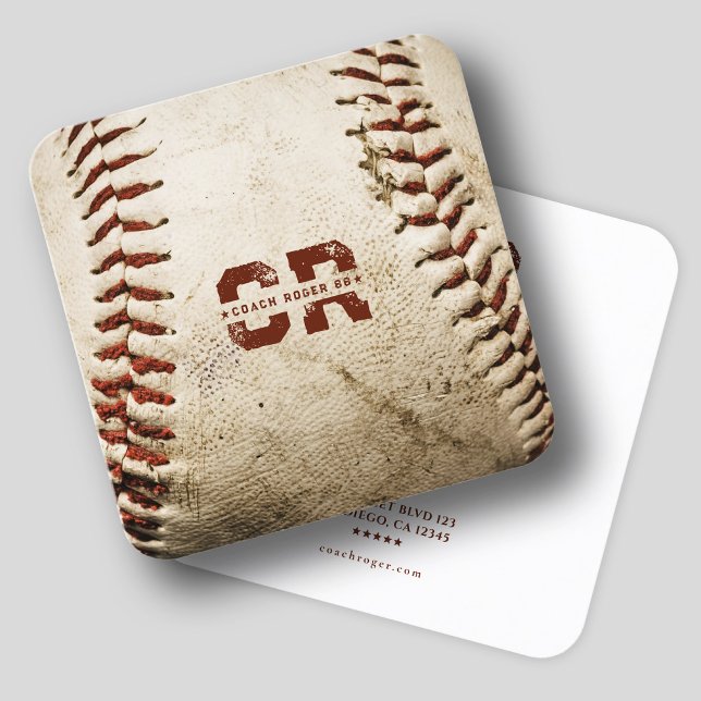Baseball Coach Monogram Initials Rustic Modern Square Business Card (Baseball Coach Monogram Initials Rustic Baseball Square Business Card
)
