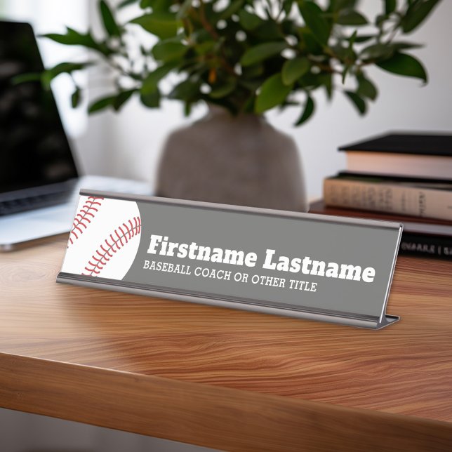 Baseball Coach or Teacher - Modern Drawing Desk Name Plate (Personalized Sports Theme Desk Name Plate - Great Coach Appreciation Gift or Locker room Decor)