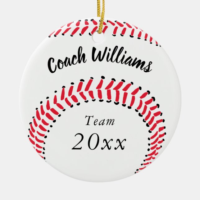 Baseball Coach Personalised Christmas Ceramic Tree Decoration (Front)