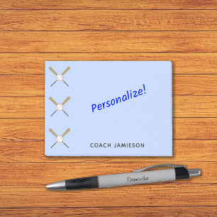 Baseball coach personalised crossed bats blue post-it notes