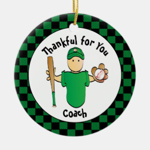Baseball Coach Personalised Male Cartoon Thank You Ceramic Tree Decoration