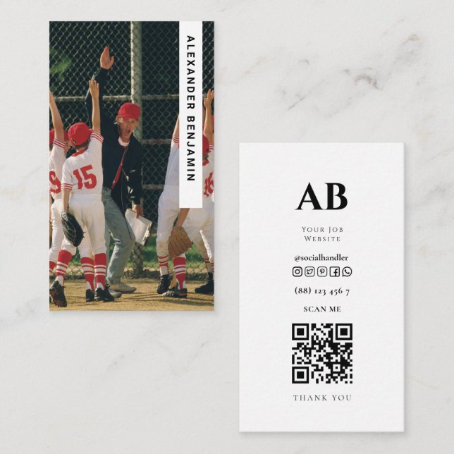 Baseball  Coach Photo QR Code Business Card (Front/Back)