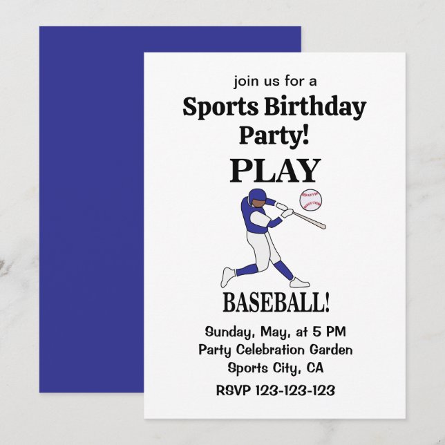 Baseball Coach Player Sports Birthday Party Invitation (Front/Back)