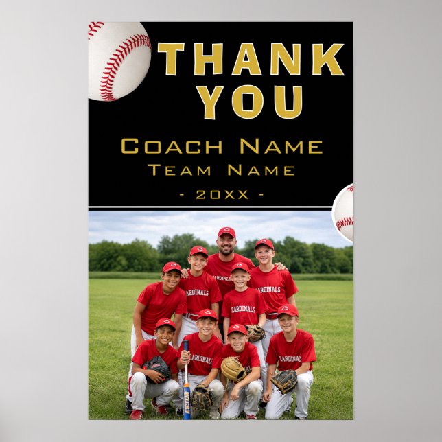 Baseball Coach Team Name Photo Poster (Front)