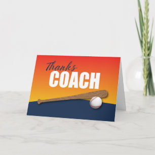 Baseball Coach Thank You on Blue and Orange Card