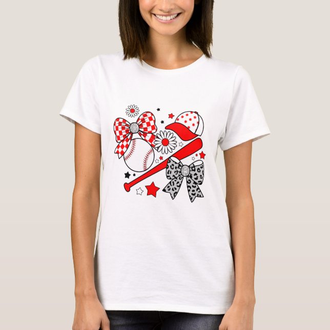 Baseball Coquette Aesthetic Sporty Bow Glitter T-Shirt (Front)