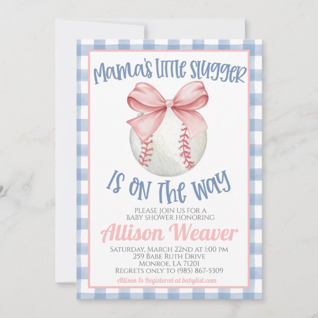 Baseball Coquette Baby Shower Invitation (Front)