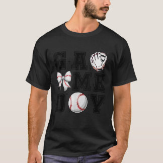 Baseball Coquette Bow Cute Gameday Cheer Mum Sport T-Shirt