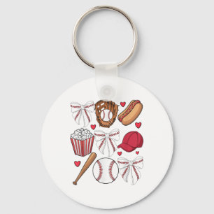 Baseball Coquette Bow Women Girls Baseball Cheer M Key Ring