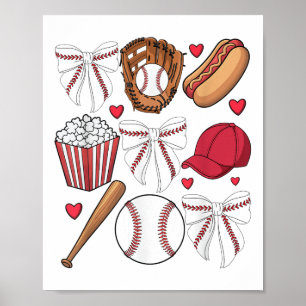 Baseball Coquette Bow Women Girls Baseball Cheer M Poster