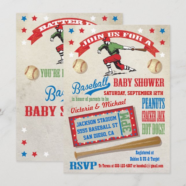 Baseball Couples Baby Shower Invitations (Front/Back)
