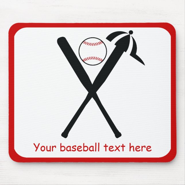 Baseball crossed bats and cap black, red custom mouse mat (Front)