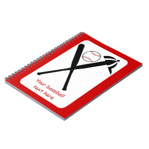Baseball crossed bats and cap black, red custom notebook
