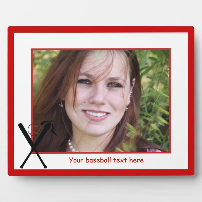 Baseball crossed bats and cap black, red custom plaque (Front)