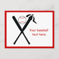 Baseball crossed bats and cap black, red custom