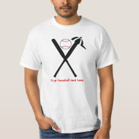 Baseball crossed bats and cap black, red custom