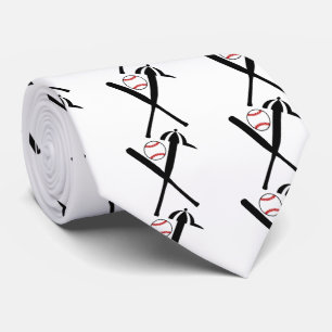 Baseball crossed bats and cap black, red tie