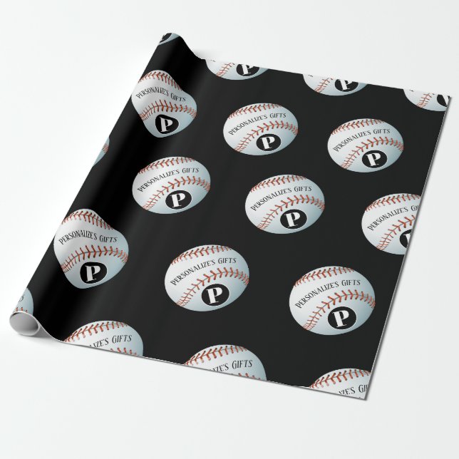 Baseball Custom Monogram Name Wrapping Paper (Unrolled)
