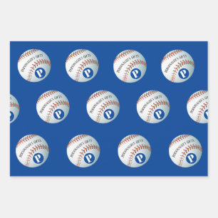 Baseball Custom Monogram Name Wrapping Paper Sheet