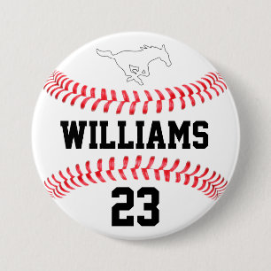 Baseball Custom Player Name Number and Team Logo 7.5 Cm Round Badge