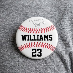 Baseball Custom Player Name Number and Team Logo 7.5 Cm Round Badge