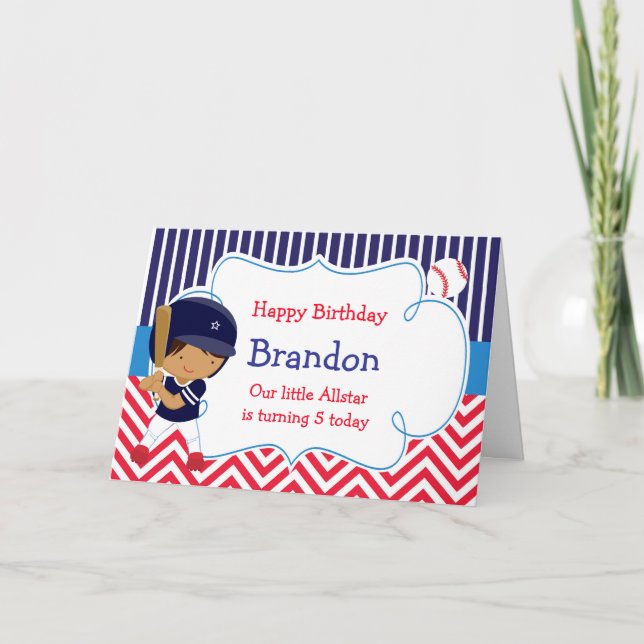 Baseball Cute African American Boy Birthday Card (Front)