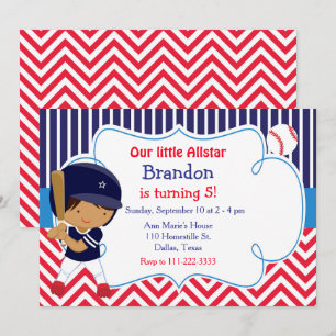 Baseball Cute African American Boy Birthday Invitation