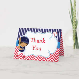 Baseball Cute African American Boy Thank You Card