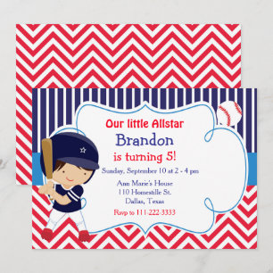 Baseball Cute Brunette Boy Birthday Party Invitation