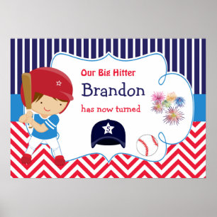 Baseball Cute Brunette Hair Boy Birthday Poster