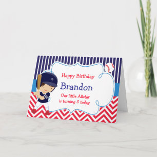 Baseball Cute Dark Haired Boy Birthday Party Card