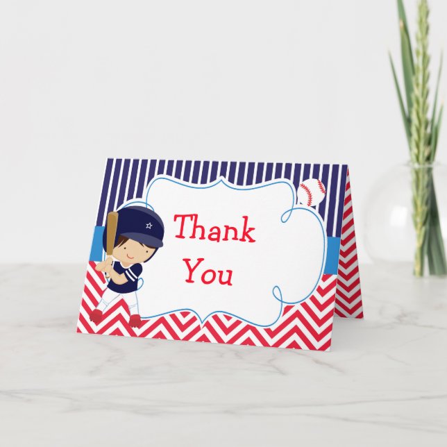 Baseball Cute Dark Haired Boy  Thank You Card (Front)