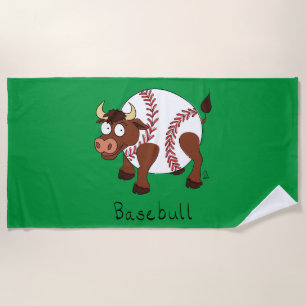 Baseball Cute Kids Cartoon Bull Beach Towel