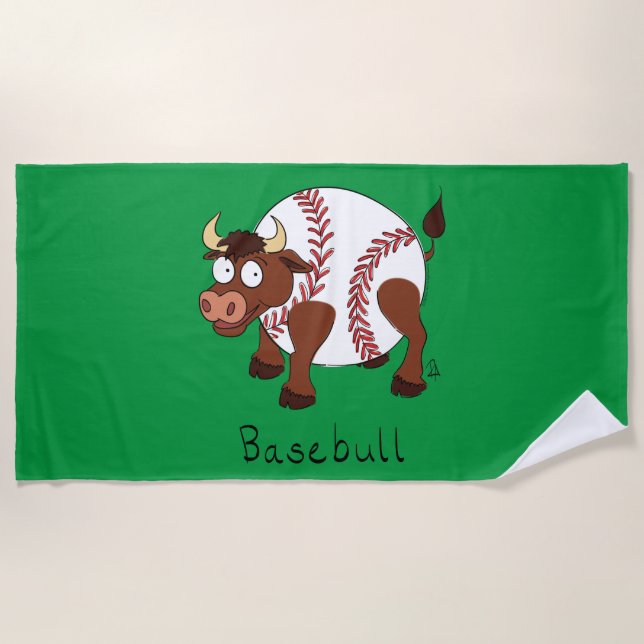 Baseball Cute Kids Cartoon Bull Beach Towel (Front)