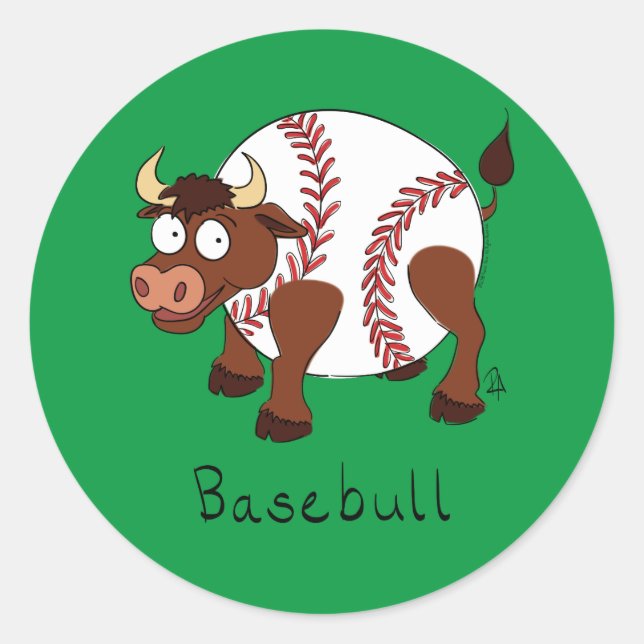 Baseball Cute Kids Cartoon Bull Classic Round Sticker (Front)