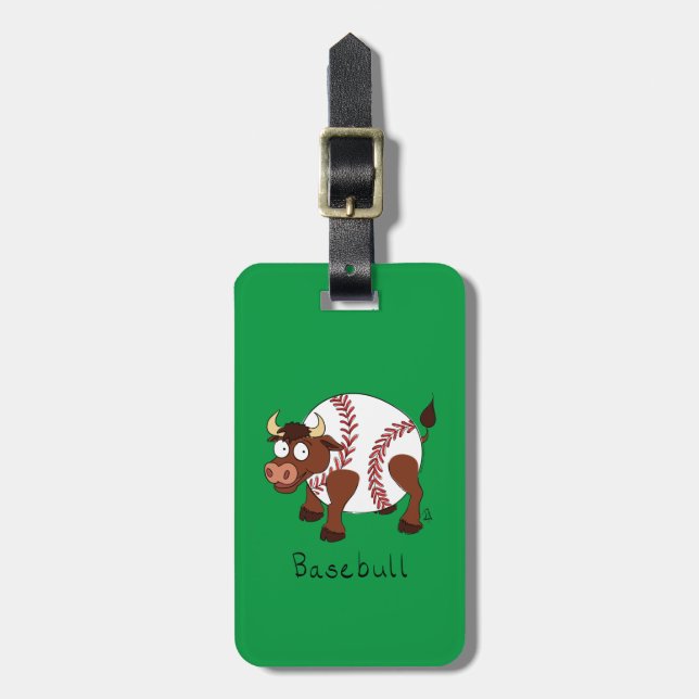Baseball Cute Kids Cartoon Bull Luggage Tag (Front Vertical)