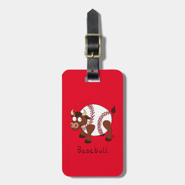 Baseball Cute Kids Cartoon Bull Luggage Tag (Front Vertical)