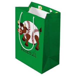 Baseball Cute Kids Cartoon Bull Medium Gift Bag