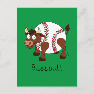 Baseball Cute Kids Cartoon Bull Postcard