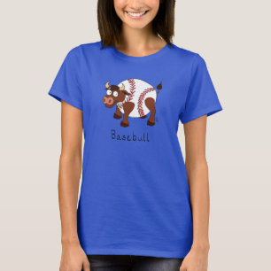 Baseball Cute Kids Cartoon Bull T-Shirt