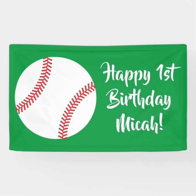 Baseball Cute Sports 1st Birthday Party Banner (Horizontal)