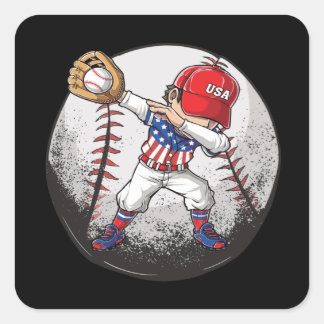 Baseball Dabbing Boy USA Jersey Square Sticker