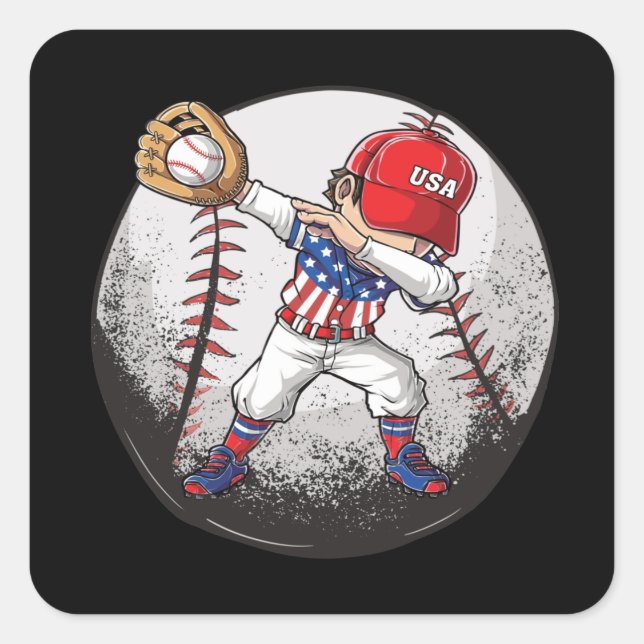 Baseball Dabbing Boy USA Jersey Square Sticker (Front)
