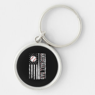 Baseball Dad American Flag Patriotic Father's Day Key Ring