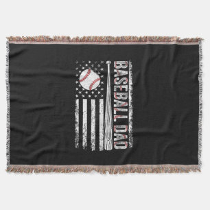Baseball Dad American Flag Patriotic Father's Day Throw Blanket