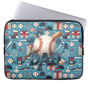 Baseball Dad Christmas Themed on Blue Background Laptop Sleeve